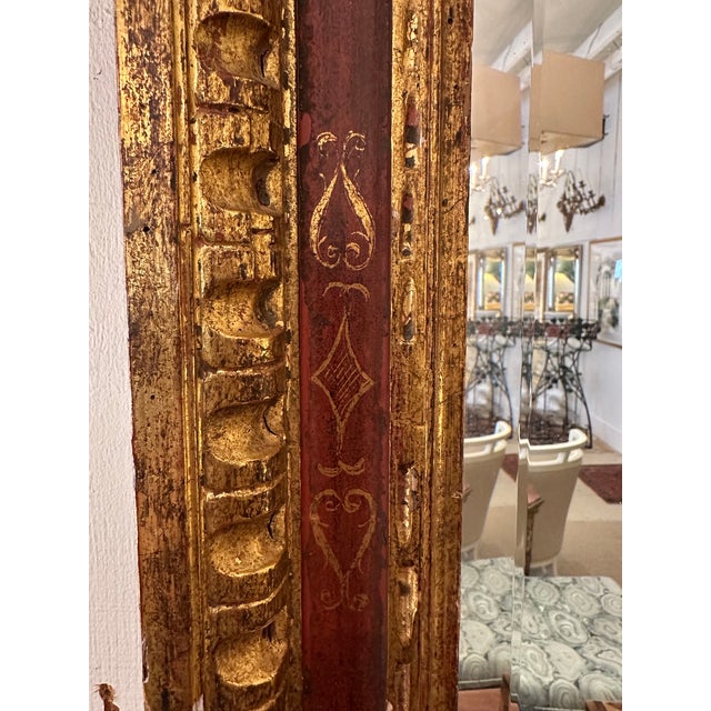 Gold Leaf & Red Underpainted Carved Italian Wall Mirror For Sale - Image 4 of 6