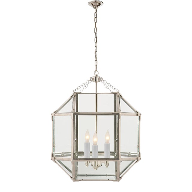 Suzanne Kasler for Visual Comfort Signature Morris Medium Lantern in Polished Nickel with Clear Glass For Sale