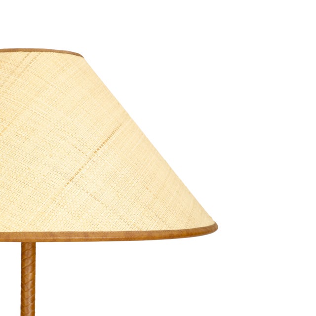 2020s Keria Natural Vegan Leather and Raffia Designer Floor Lamp For Sale - Image 5 of 8