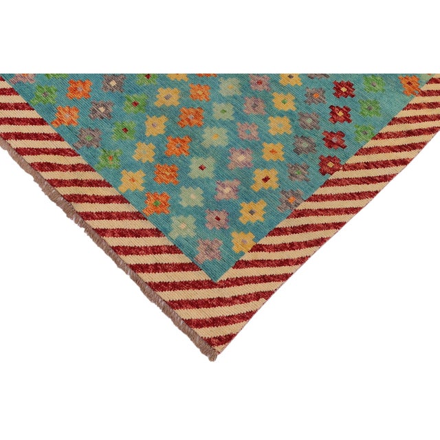 Contemporary Balochi Blue/Beige Wool Rug - 4'0''x5'10'' For Sale - Image 4 of 11
