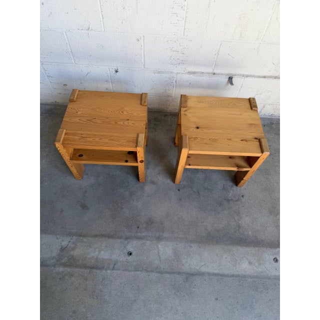 Wood Pair of Vintage Danish Pine Side Tables Scandinavian Modern Nightstands For Sale - Image 7 of 9