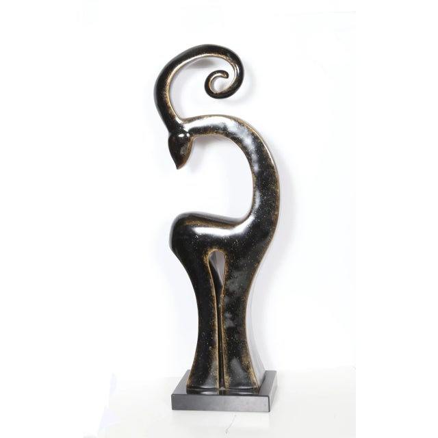 1980s Wood Antelope Sculpture on Metal Base For Sale - Image 9 of 9