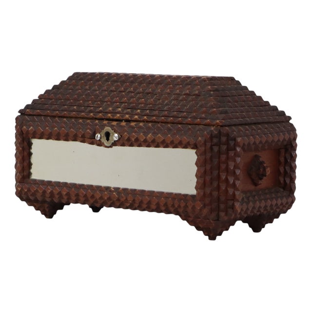 Antique Folk Art Tramp Art Box with Mirrors, 1890s For Sale