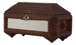 Antique Folk Art Tramp Art Box with Mirrors, 1890s