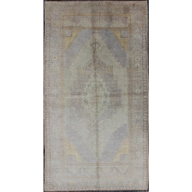Cream Muted Vintage Turkish Oushak Rug With Medallion Geometric Design For Sale - Image 8 of 8