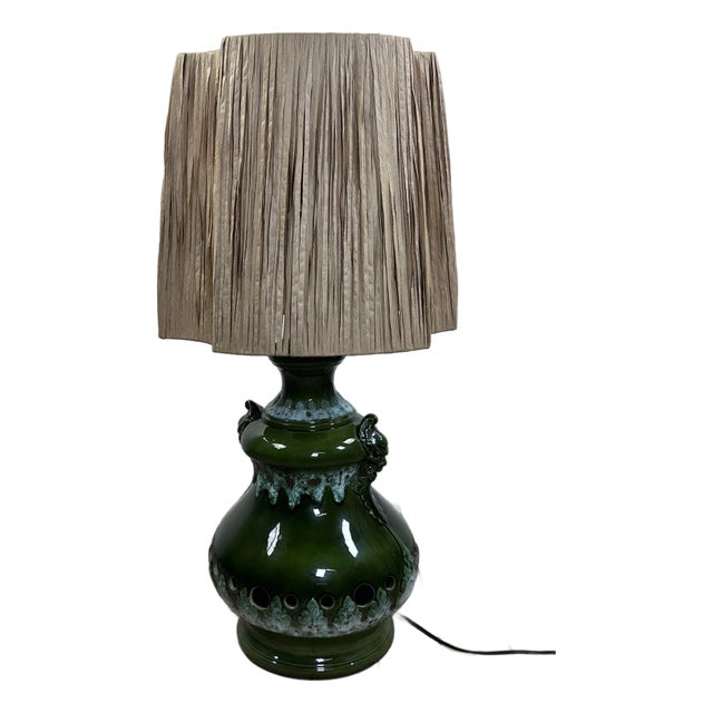 Vintage Shaded Green Ceramic Lamp, 1960s For Sale