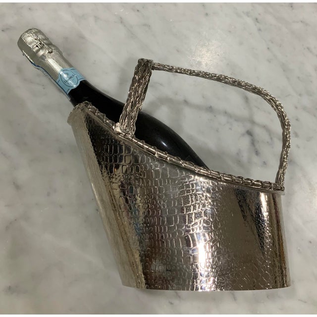 Bunny Williams Home Alligator Embossed Silver Champagne or Wine Caddy With Braided Handle - Palm Beach Regency, Grandmillennial, Gift, Bar Cart Barware - Pics! For Sale - Image 4 of 9