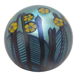 Orient & Flume Iridescent Feather Flower & Dragonfly Art Glass Paperweight