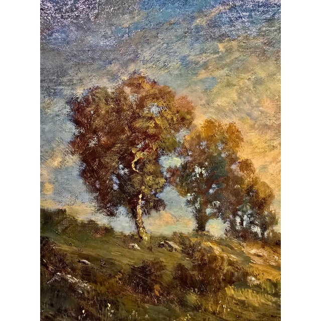 Sky Blue Robert Crannell Minor–Landscape at Sunset–19th Century American Tonalist Oil Painting For Sale - Image 8 of 11