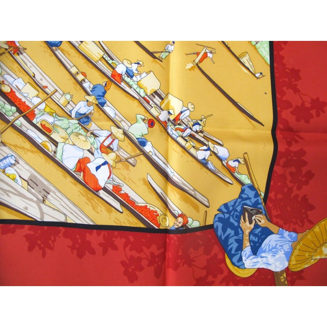 Textile Hermes Paris Carre 90 Marché Flottant Du Lac Inlé Silk Scarf W/Box For Sale - Image 7 of 14