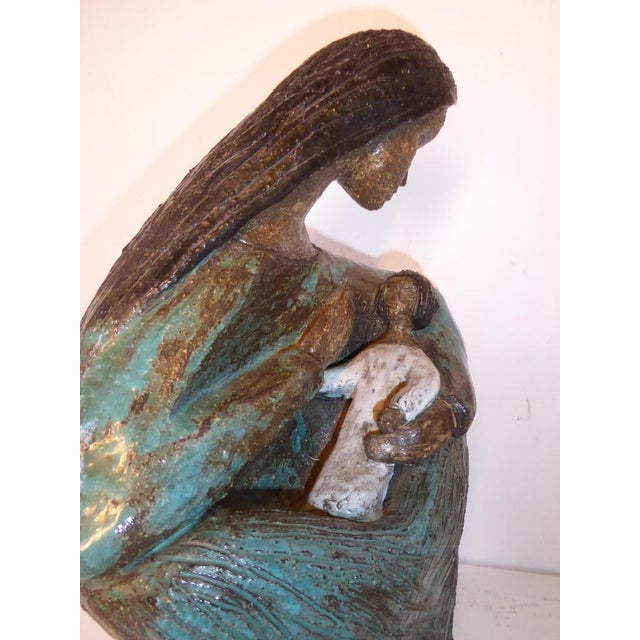 Teal Large Ceramic Art Sculpture by Odette Dijeux for Namur, Belgium, 1950s For Sale - Image 8 of 14