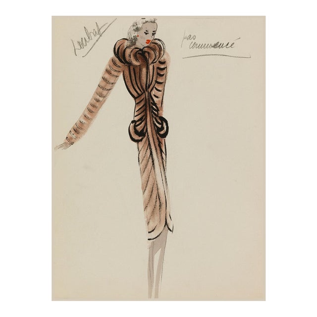 Vintage French Fashion Art Print – Brown Art Deco Illustration, 12" X 16" For Sale