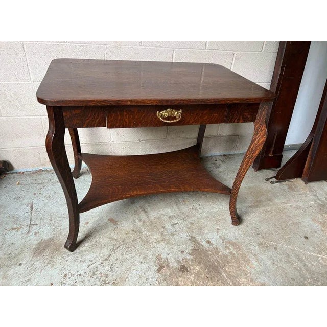 Wood Antique Tiger Oak Library Table Desk. 19th Century. For Sale - Image 7 of 9
