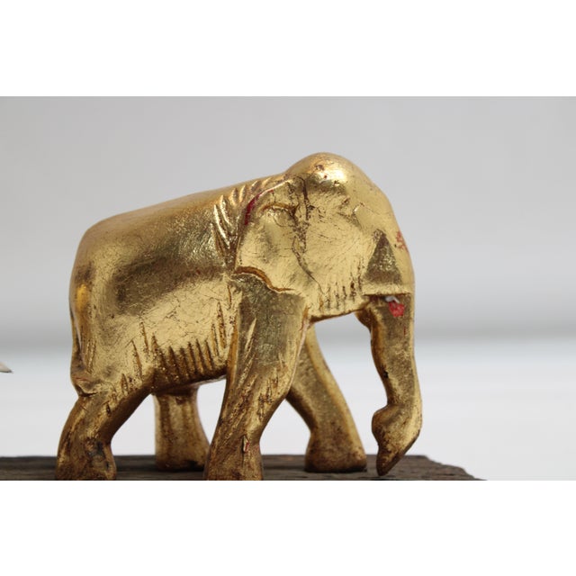 Wood Elephant Family Golden Wisdom & Prosperity Totem For Sale - Image 7 of 12