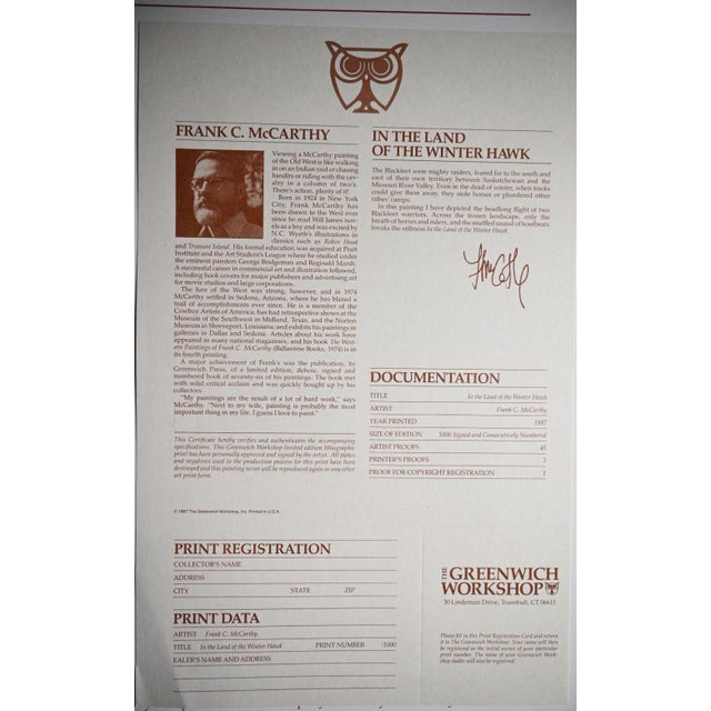 White 1980s Frank C. McCarthy "In the Land of the Winter Hawk" Signed Limited Edition Lithograph (1987) For Sale - Image 8 of 8