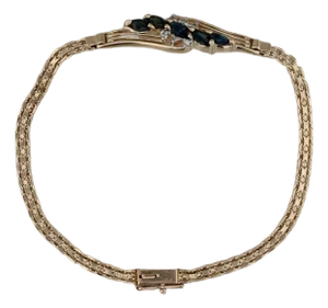 1.01ctw Blue Sapphire Diamond Bracelet 14k Yellow Gold Bismarck Chain 6.75"