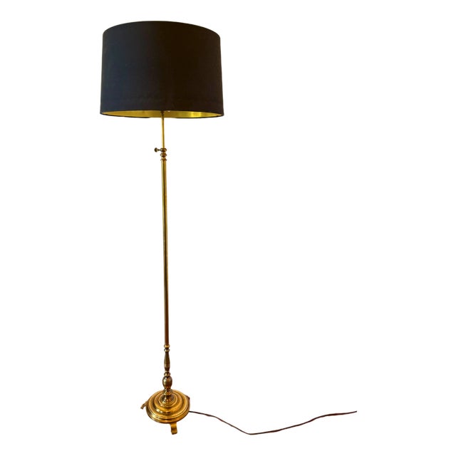 Neoclassical French Adjustable Brass Floor Lamp attributed to Maison Jansen, 1940s For Sale