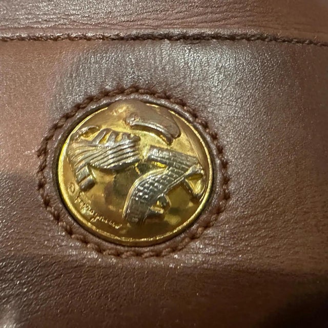 1980s Iconic Cognac Brown Leather and Brass Backpack by Salvatore Ferragamo For Sale - Image 10 of 13