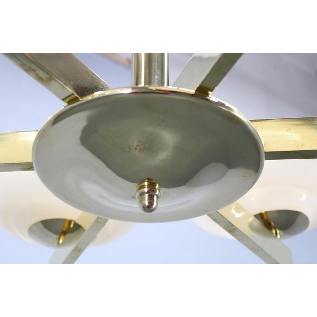 Art Deco Brass Chandelier with Opaline Glass, Czechoslovakia, 1930s For Sale - Image 11 of 15