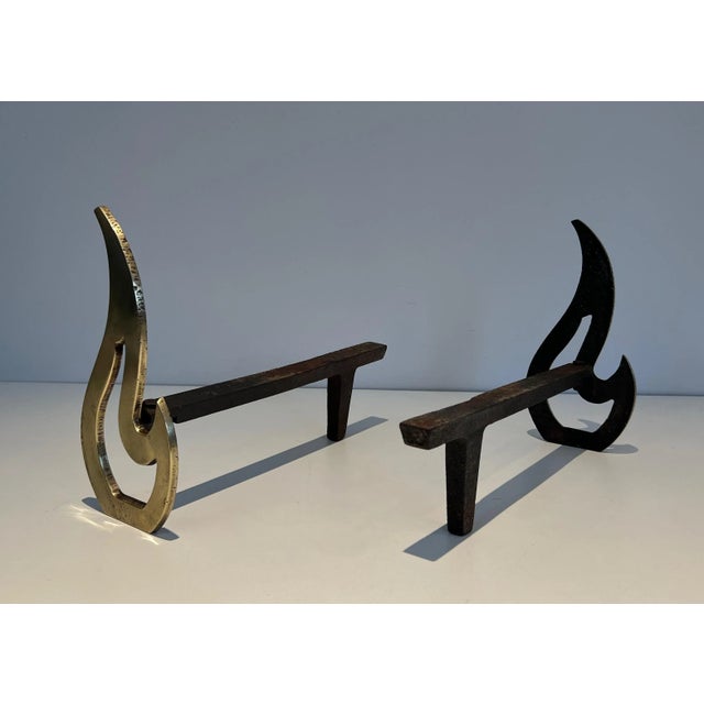Flame Brass Andirons - A Pair For Sale - Image 10 of 13