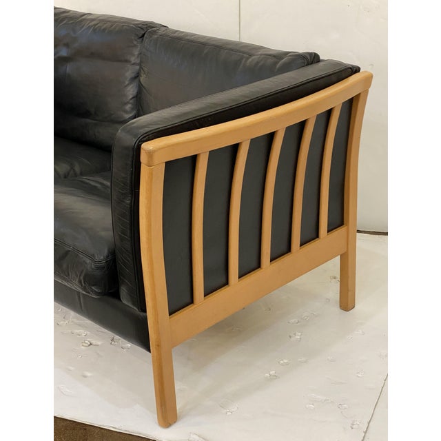 Mid 20th Century Danish Modern Sofa of Leather and Beech by Stouby For Sale - Image 5 of 12