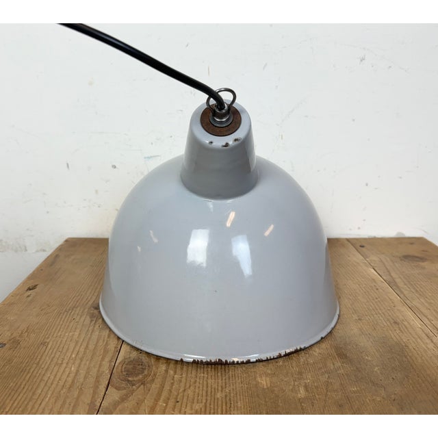 Industrial Grey Enamel Factory Pendant Lamp, 1960s For Sale - Image 14 of 18