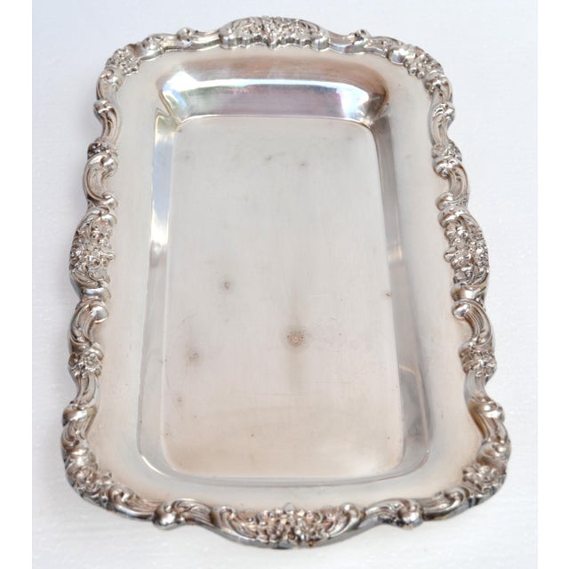 1950s International Silver Co. Silverplate Rectangle Embossed Bread Platter Serving Tray For Sale In Miami - Image 6 of 16