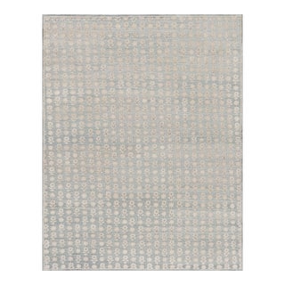 Rug & Kilim’s Modern Block Print Runner Rug in Blue with White Floral Patterns - 3x6 For Sale
