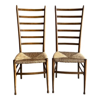 Vintage Mid 20th Century Gio Ponti Style Rustic Modern Ladder Back Chairs - Set of 2 For Sale