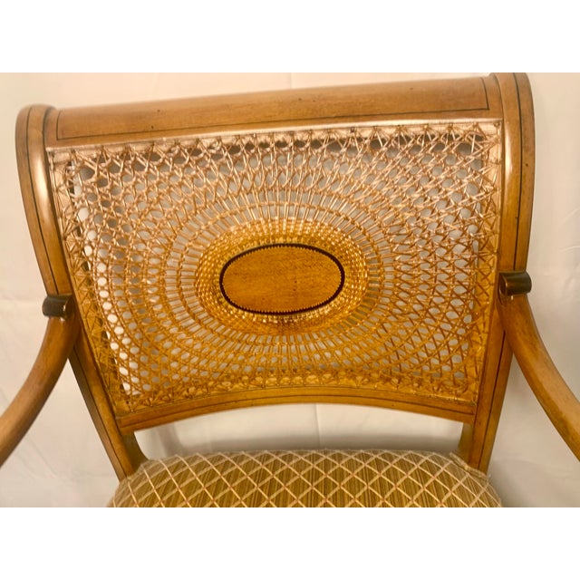 Early 20th Century Pair of Early 20th Century Hand Painted Regency Sheraton Revival Spider Cane Armchairs For Sale - Image 5 of 10