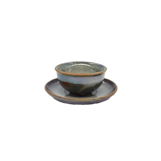 Modern Hand-Painted Vietnamese Ceramic Tea Set for 4 With Dual-Glaze Finish For Sale - Image 3 of 6