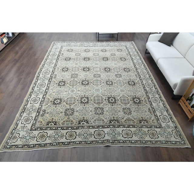 1970s Vintage Persian Handmade Wool Cotton Beige Area Rug For Sale - Image 9 of 11