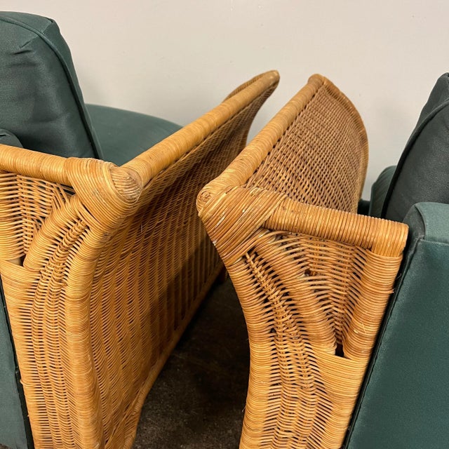 Green Pair of Large Cube Wicker Lounge Club Chairs For Sale - Image 8 of 12