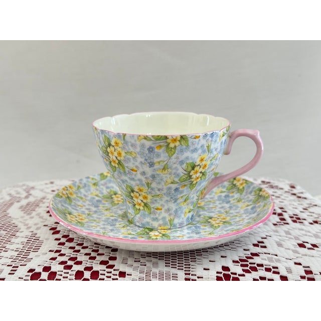 Shelley Shelley Primrose Chintz Teacup and Saucer, Fine Vintage English Bone China For Sale - Image 4 of 8