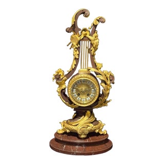 1840 French Louis XVI Bronze Marble Lyre Clock - 1 Pc For Sale