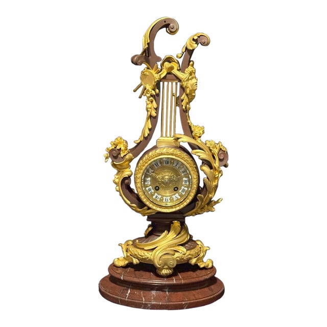 1840 French Louis XVI Bronze Marble Lyre Clock - 1 Pc For Sale