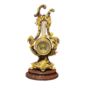 1840 French Louis XVI Bronze Marble Lyre Clock - 1 Pc