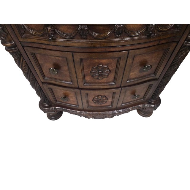 Heavy Carved Wood Nightstand / Commode With Stone Top For Sale - Image 6 of 8