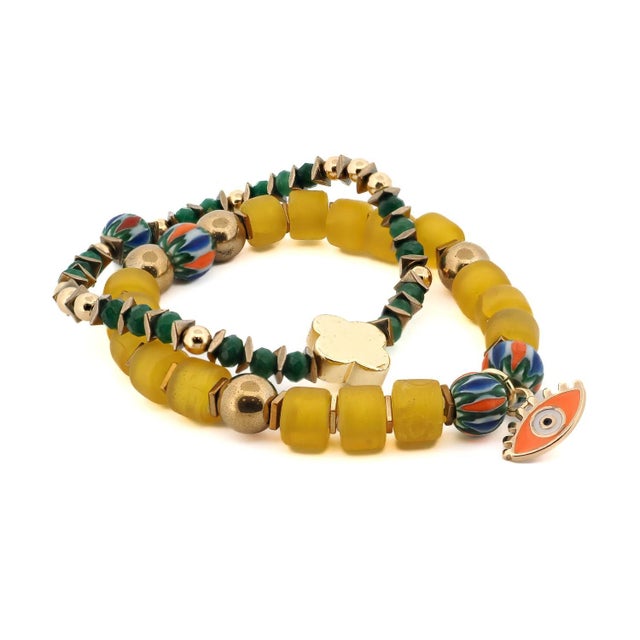 African Whispers of the Evil Eye Beaded Bracelet Set For Sale - Image 3 of 9