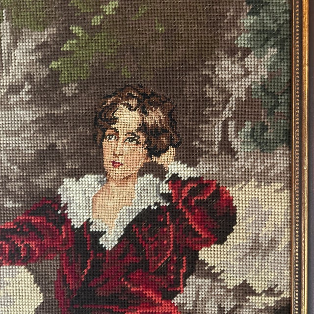 Midcentury needlepoint of Sir Thomas Lawrence’s 1825 Painting, The Red Boy. Beautifully done and in excellent condition....