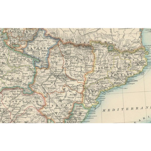 Paper Antique Map of Spain and Portugal Regional Boundaries and Coastal Detail, 1903 For Sale - Image 7 of 9