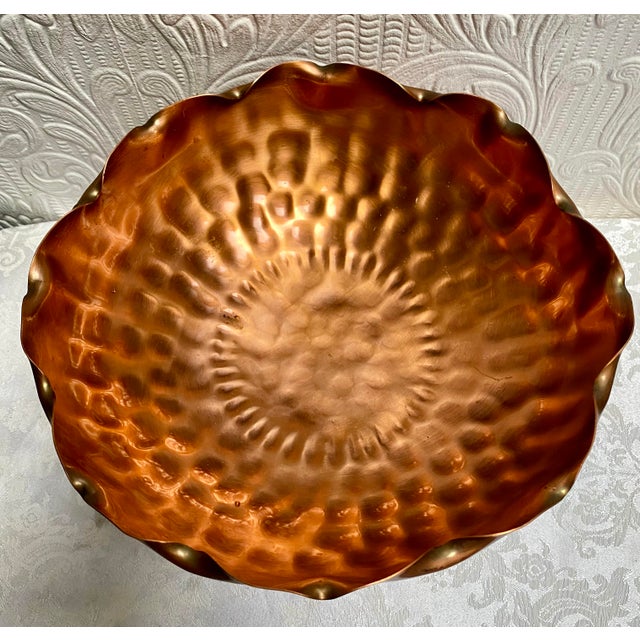 Mid-Century Modern Mid Century Hand Hammered Copper Gregorian Style Numbered Compote Fruit Bowl For Sale - Image 3 of 9