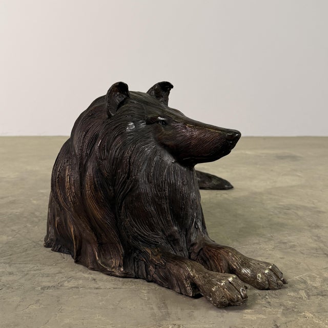 Large Bronze Collie Dog Sculpture, 28” Long, Reclining Lassie-Style Figure For Sale - Image 4 of 10