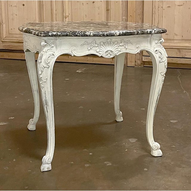 Wood 19th Century French Regence Painted Marble Top Table For Sale - Image 7 of 14