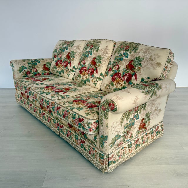 Dimensions: H 36” x W 78” x D 39.5” x SH 17” Vintage three-seater sofa Medallion with original upholstery. Very...