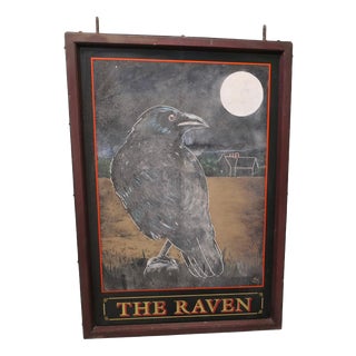 Wooden and Iron Framed The Raven Pub Sign, 1930s For Sale