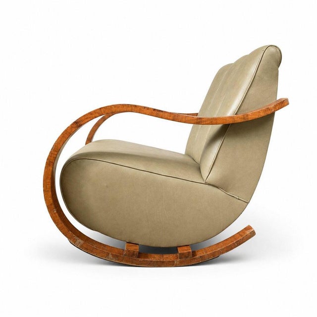 Swedish Art Deco Leather Rocking Chair, 1930s For Sale - Image 4 of 5