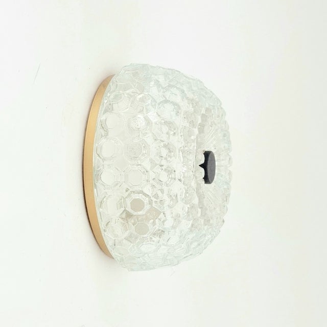 Stunning mid-century modern textured glass wall light/sconce from Limburg, Germany's leading glasswork, renowned for its...