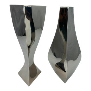 Polished Chrome Plated Steel "Biomorphic" Vases- Set of 2 For Sale