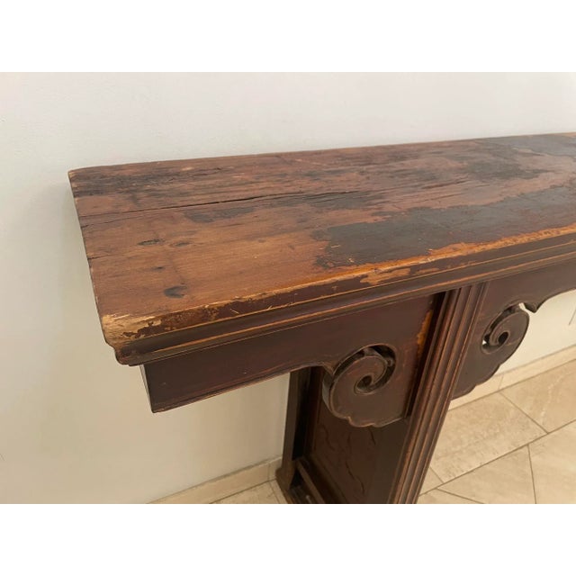 Wood 19th-Century Chinese Qing Dynasty Elmwood Altar Console Table, Shanxi, 107 Inches For Sale - Image 7 of 13